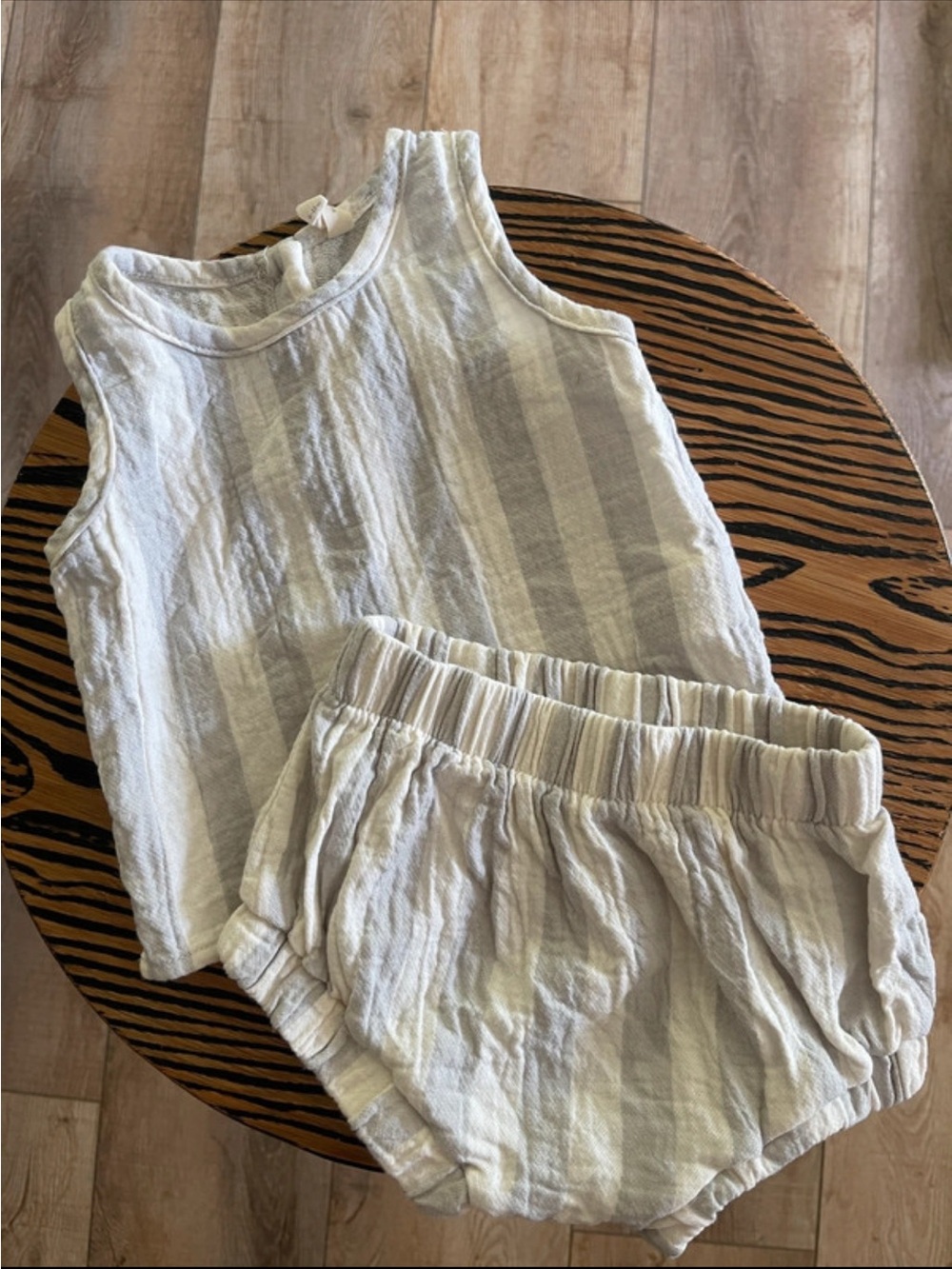 Quincy Mae Sleeveless Pajama Set - Light Gray & Cream Stripes
